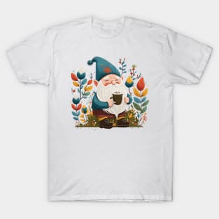 Funny Coffee & Gnome Lovers Floral Vintage Spring Gardener T-Shirt